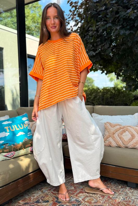 Below Deck Cheesecloth Stripe Tee Aperol
